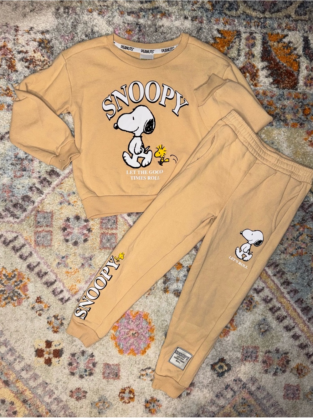 Peanuts Peach Snoopy & Woodstock Sweatshirt Set